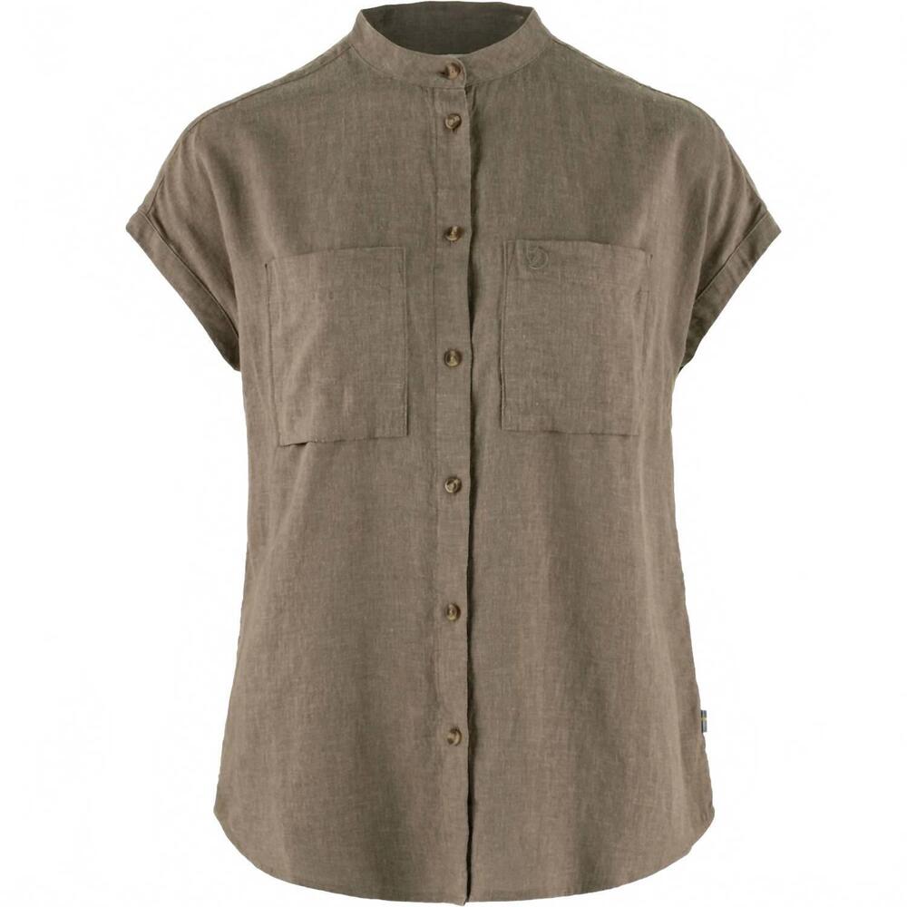 NEW FJALLRAVEN women's ovik hemp short sleeve shirt in suede brown